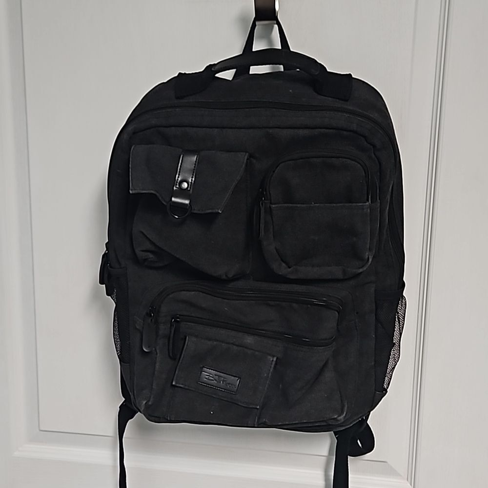Bella Russo Backpack Charcoal Canvas Multi Pocket USB Port Laptop School Work